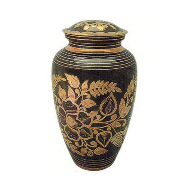 Black Rose Urn with golden flower design