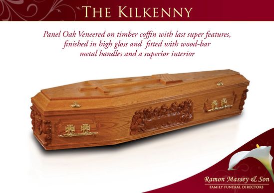 the kilkenny coffin with panel oak veneered on timber furnished in high gloss